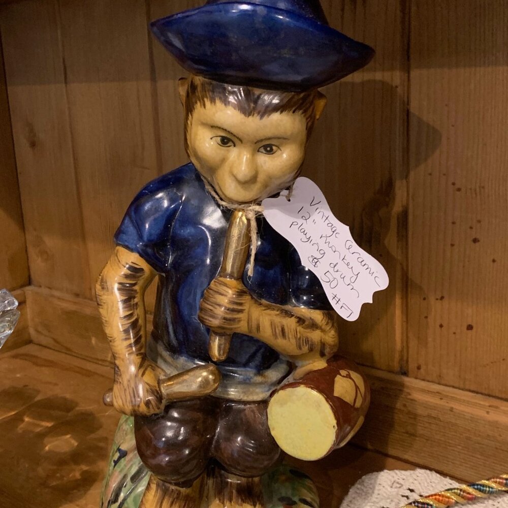 Vintage Ceramic 12" Monkey Playing Drums